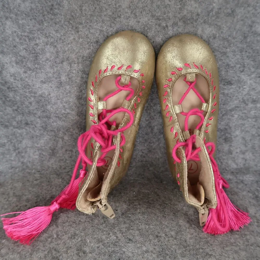 Oshkosh B'Gosh Shoes Toddler Baby 7 Ballet Flats Zip Tie Tassel Metallic Pink